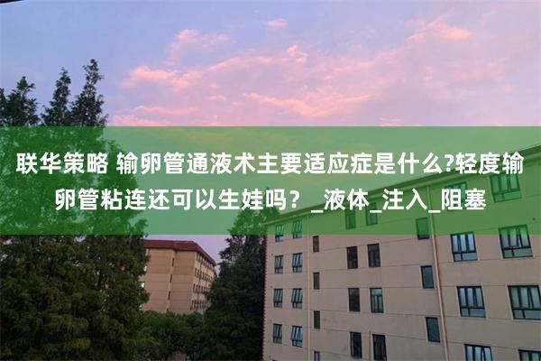 联华策略 输卵管通液术主要适应症是什么?轻度输卵管粘连还可以生娃吗？_液体_注入_阻塞